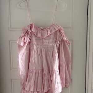 LoveShackFancy Light Pink Ruffled Cold-Shoulder Dress